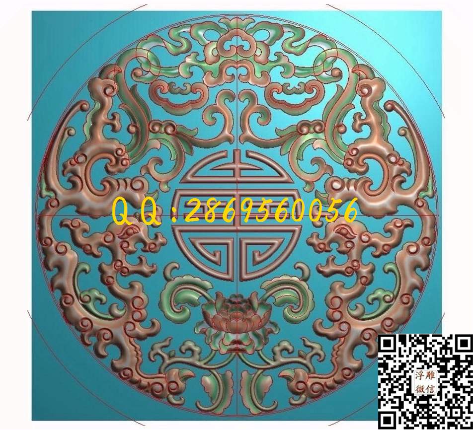 圆草龙 137-137-3_龙凤呈祥仿古龙凤门板背板精雕图浮雕图